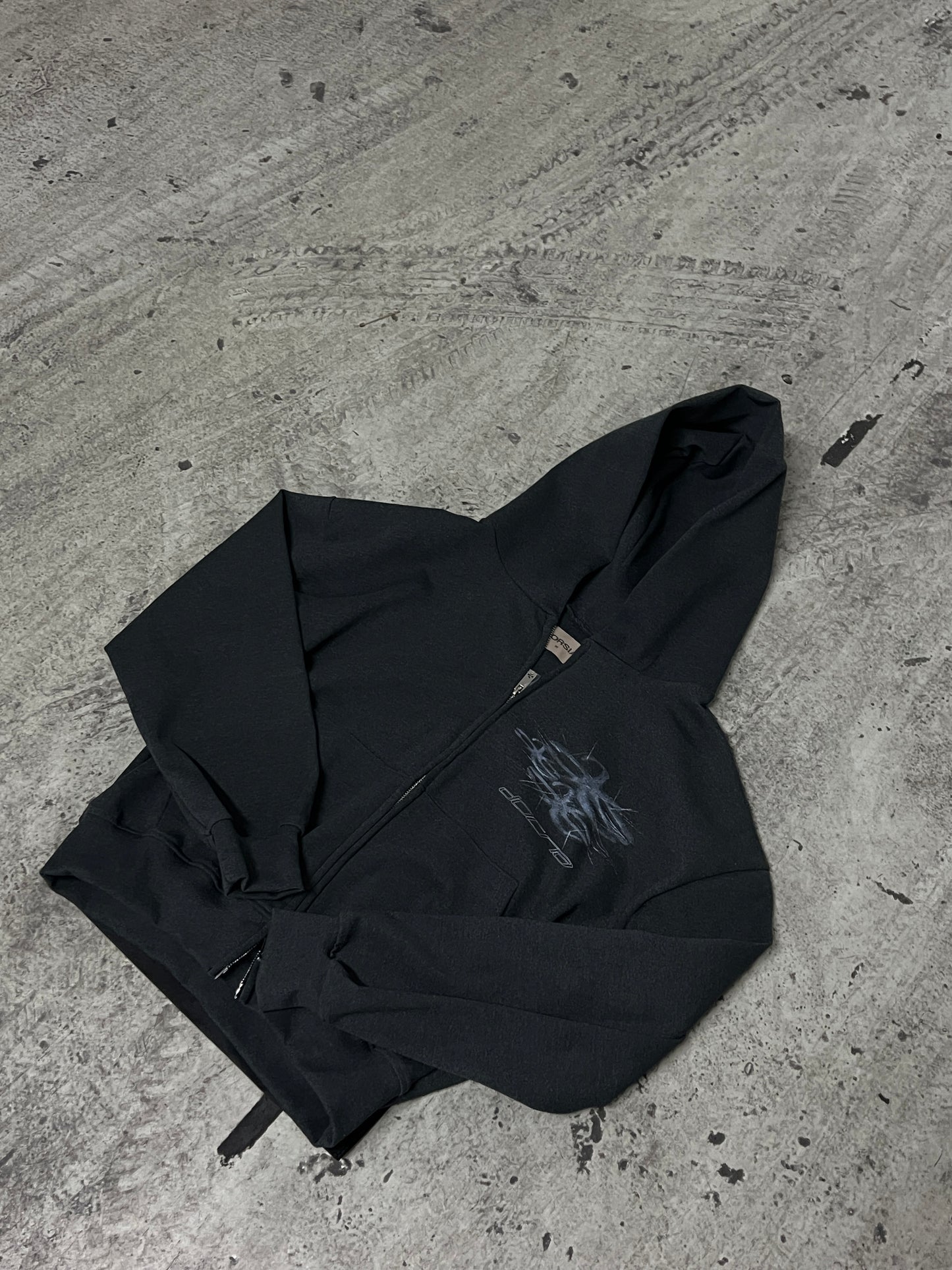 FRAGMENTS OF DORSIA,  WASH GREY ZIP UP HOODIE